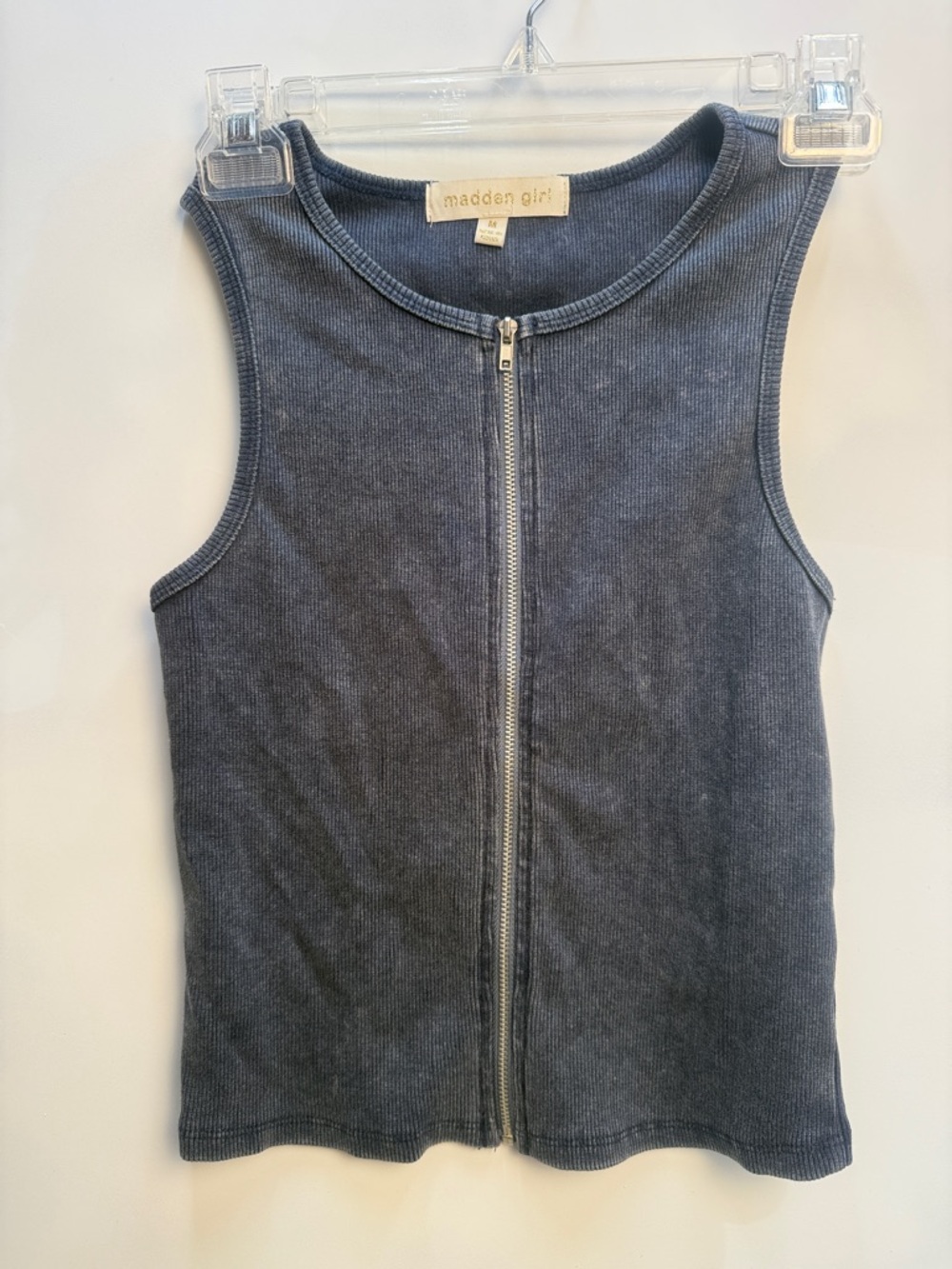 Madden Girl Medium Women's Charcoal Ribbed Zip-Front Tank